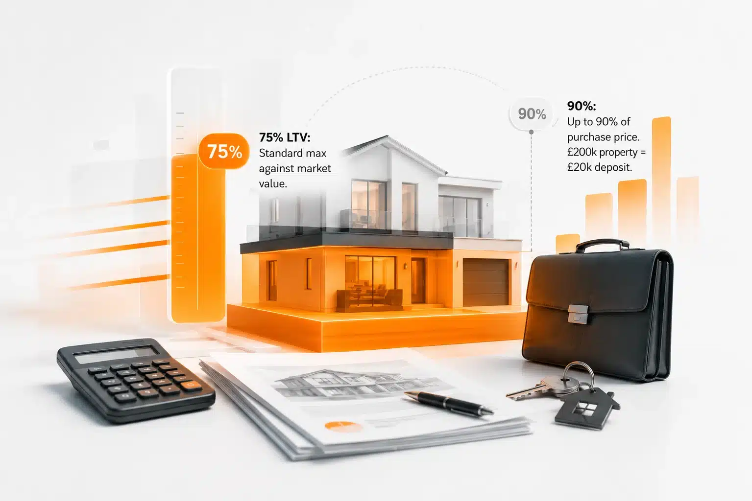Bridging finance LTV explained - 75%, 80%, 90% and 100% loan to value